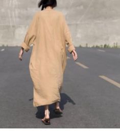 loose-style-linen-women-Short-sleeves Long Sleeve Solid Linen Beach Dress, Solid Long Sleeve Linen Dress For Beach, Long Sleeve Solid Linen Dress For Beach, Beige Long Sleeve Casual Linen Dress, Casual Beige Linen Long Sleeve Dress, Casual Beige Long Sleeve Linen Dress, Oversized Beige Cotton Maxi Dress, Casual Half Sleeve Maxi Dress For Fall, Solid Linen Long Sleeve Dress For Spring