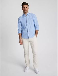 Regular Fit Solid Stretch Oxford Shirt, Provence White Oxford Shirt Outfit, Tommy Hilfiger Men Outfits, Tommy Hilfiger Outfits Men, Oxford Shirt Outfit, Tommy Hilfiger Outfits, Mens Preppy Outfits, Hilfiger Outfits, White Oxford Shirt, Tommy Hilfiger Store