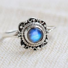 Adjustable Moonstone Ring As Birthstone, Adjustable Stackable Round Moonstone Ring, Gift Stackable Rings With Moon Phase Design, Stackable Opal Ring, Round Shape, Moonstone Birthstone Ring, Bohemian Stackable Round Moonstone Ring, Bohemian Stackable Moonstone Ring, Blue Moonstone Stackable Ring, Blue Stackable Round Moonstone Ring