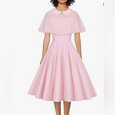 Nwt - Gowntown Women's 1950s Cloak Two-Piece Cocktail Dress Size Small Pink Fitted Dresses With Peter Pan Collar For Vintage Fashion, Vintage Fashion Fitted Dress With Peter Pan Collar, Fitted Dress With Peter Pan Collar In Vintage Style, Peter Pan Collar Vintage Style Fitted Dress, Pink Fitted Tea Length Evening Dress, 1950s Short Sleeve Vintage Fashion Dress, 1950s Short Sleeve Dress For Vintage Fashion, 1950s Style Short Sleeve Vintage Dress, Vintage A-line Tea Length Dress