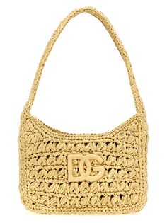 '3. 5' crocheted raffia shoulder bag, magnetic closure, front logo embroidery. Composition: 100% viscose Designer Beige Shoulder Bag With Embroidered Logo, Chic Shoulder Bag With Embroidered Logo For Shopping, Summer Shoulder Bag With Embroidered Logo, Tote Style, Chic Summer Bags With Embroidered Logo, Summer Tote Shoulder Bag With Embroidered Logo, Designer Shoulder Bag With Embroidered Logo, Summer Beige Bag With Embroidered Logo, Beige Embroidered Logo Bag For Summer, Designer Woven Shoulder Bag For Summer