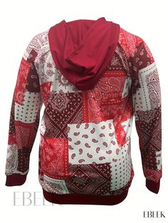 Ebeek - Womens Plus-Size Bohemian Sweatshirt with Paisley Print and Henley Neckline, Including a Matching Scarf and Convenient Pockets Casual Patterned Top With Bandana Print, Casual Bandana Print Patterned Tops, Red Paisley Print Cotton Top, Casual Red Tops With Paisley Print, Casual Red Paisley Print Top, Casual Bandana Print Tops For Streetwear, Plus Size Bohemian, Chic Sweatshirt, Scarf Set