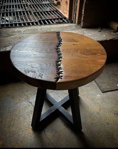 a wooden table that has some sort of design on it