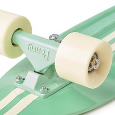 a green skateboard with two white wheels