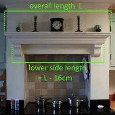 an image of a fireplace with measurements for the height and width in front of it