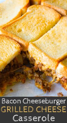 the grilled cheese casserole has been cut in half and is ready to be eaten