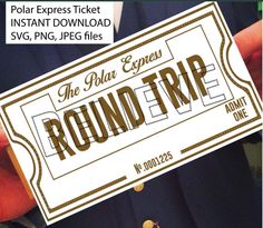 a man in a suit holding up a round trip ticket for the polar express,