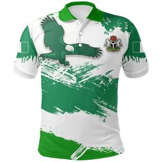 AIO Pride Nigeria Polo Shirt - Nigeria Flag Brush All of our Polo Shirt are custom-made-to-order and handcrafted to the highest quality standards. Each shirt is constructed from a premium polyester blend that is ultra-soft and incredibly comfortable. This shirt has some great features, it has 3 buttons, elastic collar, and cuffs. Extremely soft to the touch, durable and breathable. Features a specialty high definition heat-dye application that ensures long lasting color vibrancy even after machi Nigeria Flag, Space Rugs, National Emblem, Jersey Tops, Short Sleeve Shirts, Jersey Top, Fashion Company, Fashion Prints, Short Sleeve Shirt