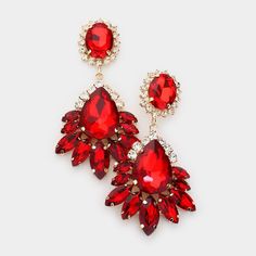 Red Sparkly Jewelry For Formal Occasions, Red Ruby Dangle Chandelier Earrings, Red Crystal Earrings For Gift, Red Evening Jewelry, Red Chandelier Earrings For Formal Events, Red Jeweled Jewelry For Evening, Red Drop Earrings For Party, Ruby Dangle Earrings For Party, Formal Red Chandelier Earrings