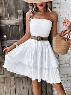 Women's 2024 Sumer Boho Dress Sleeveless Strapless White Dress Strapless Sundress For Summer, Strapless Mini Dress For Vacation, Strapless Mini Dress For Casual Summer Occasions, Strapless Sundress For Spring And Summer, Strapless Summer Sundress For Spring, Spaghetti Strap Tube Top For Summer Vacation, Summer Vacation Tube Top With Spaghetti Straps, Summer Strapless Mini Dress For Beach Season, Strapless Sleeveless Dress For Beach Season