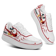 Introducing our Mickey Mouse Casual Sneakers, perfect for adding a touch of fun and nostalgia to your footwear collection. These sneakers feature a vibrant design inspired by the special character, Mickey Mouse, ensuring you stand out in style. Description: Material: Made from genuine leather, offering durability and a comfortable fit. Pattern: Features Mickey Mouse with red accents and lively designs. Texture: Smooth leather surface with a comfortable inner lining. Design: Eye-catching Mickey M Retro Basketball Shoes With Contrast Sole, White Cartoon Sneakers For Streetwear, Retro Synthetic Sneakers With Round Toe, Custom Synthetic Sneakers With Red Sole And Round Toe, Cartoon Low-top Sneakers For Streetwear, Cartoon Style Low-top Sneakers For Streetwear, Retro Sneakers With Speckled Midsole And Round Toe, White Mickey Mouse Sneakers With Round Toe, White Fun Custom Sneakers With Round Toe