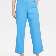 Elevate Your Everyday Wardrobe With These High-Rise Straight Ankle Chino Pants From A New Day. Tailored In A Straight-Leg Silhouette, These Ankle Chino Pants Are Crafted From Soft, Stretch Twill Fabric. They're Designed With A Fly Button And Zipper Closure For A Snug Fit, While Side Slash Pockets Add Space For Small Essentials. Pair Them With Anything From Blouses To Basic Tees To Tailored Shirts For A Variety Of Casual-Chic Outfits. A New Day: Style That Goes Wherever You Do. 10644 Ankle-length Cotton Bottoms For Work, Blue Ankle-length Pants For Spring, Blue Ankle-length Spring Pants, Ankle-length Bottoms With Relaxed Fit For Work, Cotton Ankle-length Pants For Spring, Casual Blue Cropped Leg Pants, Casual Mid-rise Bottoms For Daywear, Cropped Leg Pants For Daywear In Spring, Summer Workwear Ankle-length Pants