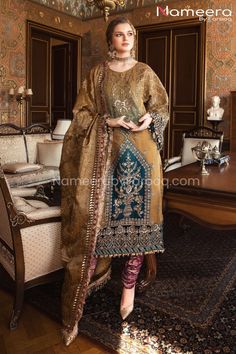 Pakistani Gold Embroidered Dress, Raw Silk Dress, Pakistani Dresses Online, Asim Jofa, Pakistani Designer Suits, Lawn Dress, Chiffon Collection, Maria B, Pakistani Dress Design