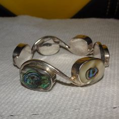 Good Condition With Light Wear. The Abalone Shell Cabochons Measures .75" X .50". Stunning Piece Of Jewelry. Abalone Jewelry, Abalone Shell, Ring Bracelet, Womens Jewelry Bracelets, Cuff Bracelet, Shells, Cuff, Women Jewelry, Bracelet