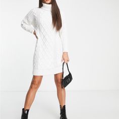 This Stylish Sweater Dress Is A Must-Have For Any Fashion-Forward Woman. Featuring A Trendy Cable Knit Pattern, This White Dress Is Perfect For Any Occasion. The Long Sleeves And Turtleneck Neckline Provide Warmth And Comfort. No Hole Or Smell. Cable Knit Pattern, Stylish Sweater, Cable Knit Sweater Dress, Stylish Sweaters, Knit Pattern, Knit Sweater Dress, Cable Knit Sweater, Knit Patterns, Cable Knit