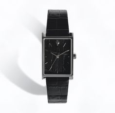 Black Rectangular Leather Watch, Elegant Rectangular Analog Watch Accessories, Elegant Rectangular Watch With Analog Display, Black Rectangular Watch With Leather Strap, Black Rectangular Watches With Leather Strap, Rectangular Black Watch With Leather Strap, Leather Watch With Rectangular Dial, Rectangular Business Watches With Leather Strap, Modern Square Leather Watch