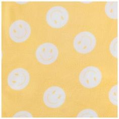 Width: 58" - 60" Color: Yellow & White Weight: Medium Weight Content: 100% Polyester Flammability Note: Not For Sleepwear Care: Machine Wash, Cold, With Mild Detergent, Gentle Or Delicate Cycle Do Not Bleach Tumble Dry, Low Bring the icon of happiness to your next sewing project with Yellow Smiley Face Fleece Fabric. This soft fabric features large smiley face graphics on a yellow background, great for brightening any room. Its anti-pill feature will allow your sewing creations to stay softer for longer. Perfect for blankets, pillow covers, or hats, the thick quality of this fabric will keep you warm all year long!    Note: Available in 1-yard increments. Average bolt size is approximately 7 yards. Price displayed is for 1-yard. Enter the total number of yards you want to order. Sewing Creations, Yellow Smiley Face, Sewing Project, Yellow Background, Smiley Face, Hobby Lobby, Sewing Fabric, Fleece Fabric, Medium Weight