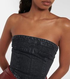 Denim Bustier, Stella Mc, Leather Midi Skirt, Bustier Top, Stella Mccartney, Black Cotton, Color Design, Beauty Hacks, Wardrobe