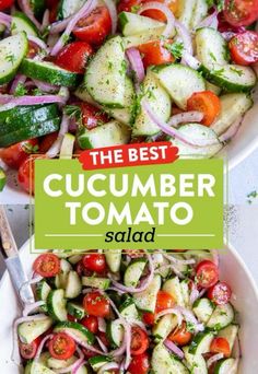 the best cucumber tomato salad is in two bowls