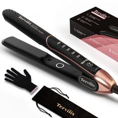 WHY CHOOSE TERVIIIX 1'' GOLDEN STANDARD HAIR FLAT IRON?   Extra wide plate size of 1” allows for faster and more efficient styling, especially for those with thick, long, or curly hair. As a straightener, ARC Curved edge design as well as 3D floating plates design can avoid hair getting stuck, smooth glide while styling. Leaving you a smooth pin straight tresses result. As a curling iron, Terviiix ceramic wider flat iron helps you create beachy wave, bouncy curls perfectly. Transforms messy hairstyle into professional back-from-salon results.  3X Less Damage While Styling Terviiix Golden Standard Styler innovated the way to protect hair by adding argan oil, keratin & tourmaline into straighten plates. That makes the hair iron generates nourishing properties & millions of negative ions whil Flat Irons Best, Flat Iron Hair, Best Curlers, Ceramic Hair Straightener, Ceramic Flat Iron, Flat Iron Curls, Hair Straighteners Flat Irons, Iron Hair, Hair Straightening Iron