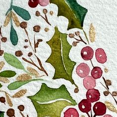 a painting of berries and leaves on white paper