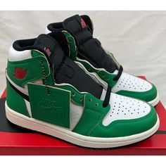 Nike Air Jordan 1 Retro High Og Lucky Green Shoes Db4612-300 Women's Size 5.5 * Brand: Nike * Name: Air Jordan 1 Retro High * Colorway: White Green * Style Code: Db4612-300 * Size: 5.5 * Condition: Brand New With Box. * Included Accessories: Na * Additional Information: 100% Authentic Merchandise Or Your Payment Will Be Refunded In Full. If You Have Any Questions Feel Free To Message Me! Jordan 1 Low Shadow, Pink Basketball Shoes, Nike Jordan 1 Low, Teal Sneakers, Pink Basketball, Mid Top Shoes, Nike Air Jordan Shoes, Nike Air Jordan 5, Rare Sneakers