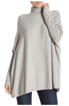 Joseph A Oversized Boxy Turtleneck | Nordstromrack Tunic Sweater Outfits, Tunic Outfit, Turtleneck Tunic Sweater, Turtleneck Poncho, Oversized Grey Sweater, Turtleneck Tunic, Grey Turtleneck, Straight Crop Jeans, Knit Turtleneck