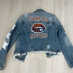 Women’s Medium, Never Worn! Spring Long Sleeve Denim Jacket For College, College Denim Jacket For Fall, Spring Denim Outerwear For College, Casual Long Sleeve Denim Jacket For College, Fall Denim Jacket For College, Spring Cotton Denim Jacket For College, Casual Spring Denim Jacket For College, Blue Spring Outerwear For College, Hand Painted Jean Jacket