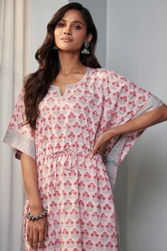 New Arrivals | Handcrafted Clothing | Farida Gupta Gown With Dupatta, Cotton Kaftan, Womens Loungewear, Printed Cotton, Floral Tops, Cold Shoulder Dress, Casual Dress, Cotton Fabric