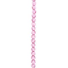 a long pink beaded necklace on a white background with clippings to the side