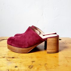 Intentionally Blank Facts Platform Mules In Raspberry Leather. Brand New But Have Been Tried On In Store So They May Exhibit Signs Of Wear. Multiple Sizes And Colors Available, Please Check Our Other Listings For Availability. Burgundy Closed Toe Platform Heels, Chic Red Heels With Wooden Heel, Burgundy Leather Heels For Spring, Red Leather Clogs With Block Heel, Red Leather Platform Clogs, Burgundy Heels With Leather Sole And Round Toe, Burgundy Round Toe Heels With Leather Sole, Burgundy Suede Closed Toe Heels, Burgundy Leather Platform Heels