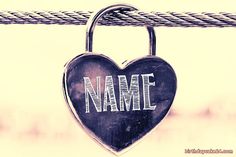 a heart shaped padlock attached to a rope with the word name on it,