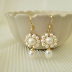 REAL Freshwater Pearls with 14k-gold plated Flower Earrings and Necklace Set Sead Bead Necklace, Beaded Projects, Diy Jewellery Designs, Gold Bead Earrings, Earrings And Necklace Set, Gold Necklace Indian, Etsy Promotion, Diy Jewelry Unique, Earring Designs