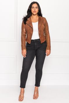 With its stunning textured sleeves, high neckline, and flawless fit, this signature style knows how to hold a gaze. At once subtle and eye-catching, this premium leather jacket refreshes the classic moto jacket in favor of a contemporary top-piece that brings any look to new, fashion-forward heights. Slashed leather details at upper sleeves Snap closure at collar Asymmetric zip front Asymmetric hemline Power mesh sleeve construction Ribbed knit undersleeve Side zip pockets Branded hardware Fitte Striped Leather Jacket, Sleeve Construction, Mesh Sleeves, Moto Jacket, High Neckline, Signature Style, Snap Closure, Side Zip, Harem Pants