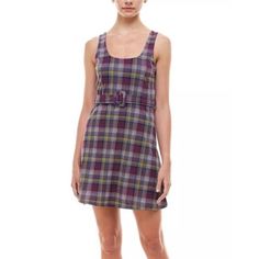 Brand New. Super Cute Sleeveless Dress. Belted At The Waist. Pullover. Scoop Neckline. A-Line Silhouette. Unlined. Approx 34" Long From Center Back Neck To Hem And Varies 1/4" Between Sizes. Thanks For Looking! Tags: Plaid, Woman, Teen, Tween, Junior, Christmas, Holiday, Easter, Hanukkah, Spring, Summer, Fall, Birthday, Preppy, School, Work, Office, Party, Chic Sleeveless Plaid Mini Dress, Purple Sleeveless Cotton Mini Dress, Sleeveless Purple Cotton Mini Dress, Sleeveless Cotton Mini Dress In Plaid, Sleeveless Sundress Mini Dress For Fall, Sleeveless Plaid Cotton Mini Dress, Casual Purple Sleeveless Mini Dress, Purple Sleeveless Mini Dress For Daywear, Fall Cotton Sleeveless Mini Dress