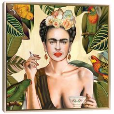 Frida Con Amigos Mexican by Nettsch arrives ready to hang, with hanging accessories included and no additional framing required. Every canvas print is hand-crafted in the USA, made on-demand at iCanvas, and expertly stretched around 100% North American Pine wood stretcher bars. Freida Kahlo, Frida Kahlo Paintings, Frida Kahlo Portraits, Kahlo Paintings, Frida And Diego, Frida Art, Frida Kahlo Art, Gallery Wall Inspiration, Roger Moore