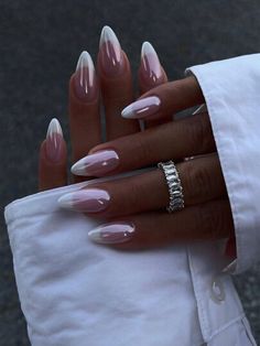 French Manicure With Silver Tips, Hens Nail Ideas, Pink And White Acrylic Nails, White Chrome Nails, Hoco Nails, Chrome Nails Designs, French Tip Nail Designs, Formal Nails, Baddie Nails