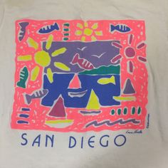 "Vintage 1980-90's T shirt. Very good vintage condition, has some various faint spots. size M, 100% cotton V Measurements chest: 40\" length 26.5\"" Manto Design, Streetwear Graphics, Sea Club, Beach Graphics, Pin Inspiration, 80s Neon, 90s Design, La Dispute, San Diego Beach