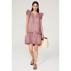 Pink cotton (100% Cotton). Shift. Cap sleeves. V-neck. Front button closure. 37" from shoulder to hemline. Imported. Cotton V-neck Dress With Button Closure, Feminine Cotton Dress With Button Closure, Weekend Dresses, Sea New York, Rent The Runway, Closet Designs, Pink Cotton, Tunic Dress, Cap Sleeves