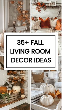 fall living room decor ideas with pumpkins and leaves