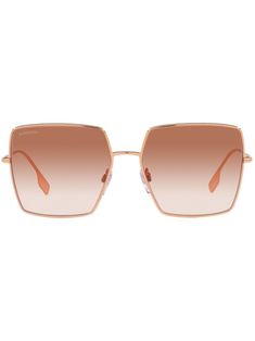 rose gold-tone hardware metal check-pattern detail square frame brown tinted lenses nose pads straight arms curved tips These glasses come with a protective case. Burberry Sunglasses Women, Designers Bags, Luxury Glasses, Brown Glasses, Burberry Eyewear, Rose Gold Sunglasses, Burberry Sunglasses, Beach Ready, Gold Sunglasses