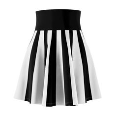 Black and white vertical stripe women's Skater Skirt.  This classic vintage style skater skirt has a cute flared cut that provides a versatile fit for all sizes. An above knee-length that features a more flared A-line shape. This silhouette has a narrowing effect of the waist and creates beautiful look when going about your day. Skater skirts have a playful element that adds flair to any look.   With a cozy, soft touch and casual look it will instantly become your everyday favorite for both day Chic Striped Mini Skirt With Lining, Striped Fitted Pleated Mini Skirt, Summer Mini Skirt With Vertical Stripes, Striped Pleated Mini Skirt, Chic Fitted Skirt With Striped Hem, Striped Mini Skirt With Lining, Spring Mini Skirt With Vertical Stripes, Spring Striped Pleated Skirt, Casual Striped Pleated Skirt