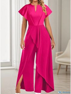 Orcajump - Irregular Wide-Leg Jumpsuit Dress with Asymmetric Hem Pant Length, Wide Leg Jumpsuit, Three Quarter Sleeves, Quarter Sleeve, Asymmetric Hem, Sleeve Type, Three Quarter, Jumpsuit Dress, Types Of Sleeves