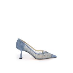 "Rosalia 65" Pumps By Jimmy Choo Crafted With Mesh Upper And Featuring A Smooth Leather Strap Embellished With A Small Pearl Decorated With The Jc Logo. Leather-Covered Heel, Leather Trims, Lining And Sole. Materal: 60% Ny 40% Lamb Leather. Made In: Italy. Color: Light Blue. Collection: Fall - Winter 2023. Sku: Rosalia 65 Nhd. Heel Height: 6,5 Cm. Modecraze Is An Online Platform That Offers The Best Designer Products From Europe To Customers All Over The World. Our Exclusive Partnerships With Eu Luxury Spring Court Shoes With Low Heel, Designer Low Heel Kitten Heels For Spring, Luxury Spring Court Shoes With Round Toe, Luxury Almond Toe Court Shoes For Spring, Luxury Almond Toe Kitten Heels For Spring, Summer Low Heel Court Shoes With Branded Insole, Summer Court Shoes With Low Heel And Branded Insole, Designer Kitten Heels For Spring, Gold Strappy Heels