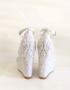 White Lace Wedding Wedge Sandals - Etsy Elegant Summer Wedding Wedge Sandals, Elegant Open Toe Wedge Sandals For Wedding, White Wedge Heel Heels For Wedding, White Wedge Sandals For Wedding, White Wedge Heel Sandals For Wedding, Elegant White Wedge Sandals For Wedding, Elegant White Closed Toe Wedge Sandals, White Wedge Heel Wedding Shoes, White Wedge Heels For Wedding