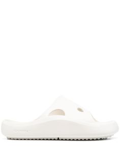 white signature Meteor cut-out detailing open toe slip-on style flat rubber sole White C, Virgil Abloh, Fashion Flats, Sliders, Leather Sandals, Style Icons, Open Toe, Rubber Sole, Slides