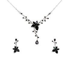 PRICES MAY VARY. Materials: Cubic Zirconia Color: Black Type: Necklace Earrings Set Alloy metal: Silver-tone Size: Necklace: Center part 2" x 0.75" wide. Chain is 16"--17.5" in length. Earrings: Pierced style 1.5" long and 0.75" wide. Up for sale is this gorgeous necklace and earrings with sparkling CZ crystals. Good for Bridal, flower girl, bridesmaid, wedding party, prom or any special occasion! Gothic Wedding Jewelry, Black Wedding Jewelry, Black Chain Necklace, Bridesmaid Hair Accessories, Center Part, Silver Necklace Set, Silver Jewellery Sets, Women's Jewelry Sets, Bridesmaid Wedding