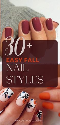 Fall nail styles for short nails and long nails too. Affordable nail ideas with gel nails, acrylic nails, halloween nails, thanksgiving nails and so on to match your fall outfit aesthetic! Fall Nail Styles, Easy Fall Nail Designs, Simple Fall Nails, November Nails, October Nails