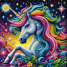 Diamond painting of a majestic unicorn with a shimmering rainbow mane Unicorn Art Drawing, Unicorn With Rainbow, Unicorn Quotes, Unicorn Artwork, Unicorn Painting, Majestic Unicorn, Art Final, Unicorn Halloween, Unicorn Wallpaper