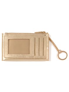 Easily move your key items from handbag to handbag with Shiraleah's Maddie Card Case. Made from trendy metallic PU in a chic gold color, this practical miniature wallet features a sturdy gold key-chain to attach to your favorite bag or key ring. With multiple slip pockets and credit card slots as well as a top-zip closure, it’s the perfect mini essential to carry in along on a night on the town. Pair with matching items from the Maddie Collection, or other items from Shiraleah to complete your l Spa Wraps, Gold Key, Accessories Display, Framed Gifts, Zip Pouch, Pouch Bag, Matching Items, Key Ring, Belt Bag